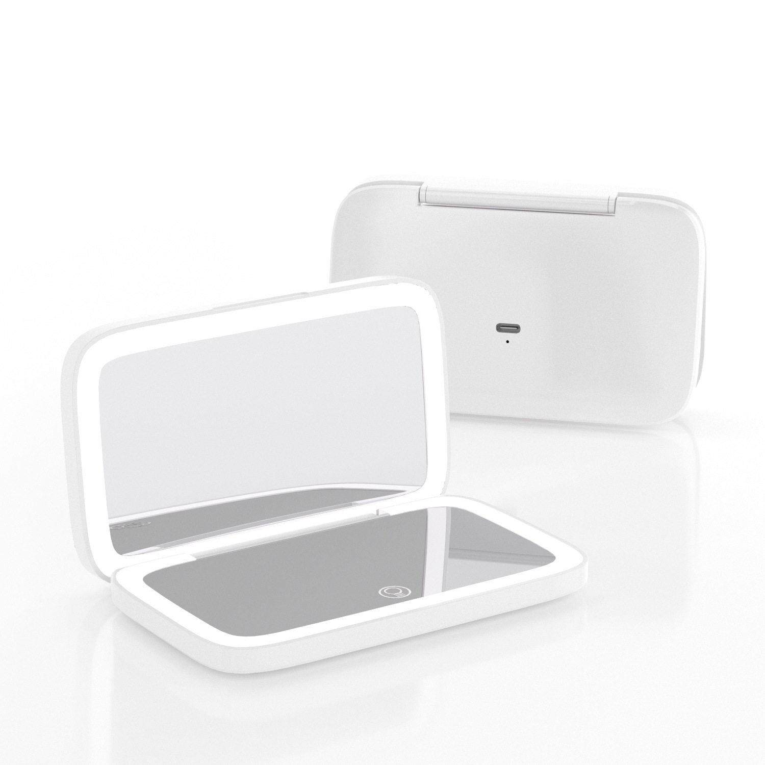 便携手持随身小镜子 双面补光led化妆镜三色灯光放大高清迷你礼品