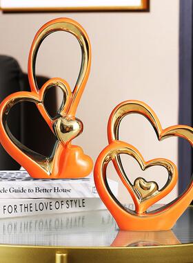 创意情侣心型摆件品QJY高档新婚家居礼布置饰品送闺装蜜新人结婚