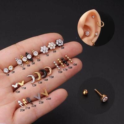 Stainless steel screw ball piercing earrings women