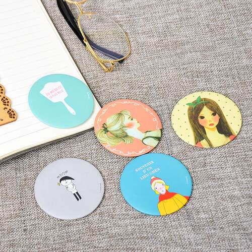 Small cosmetic mirror, tinplate mirror, cartoon round promot