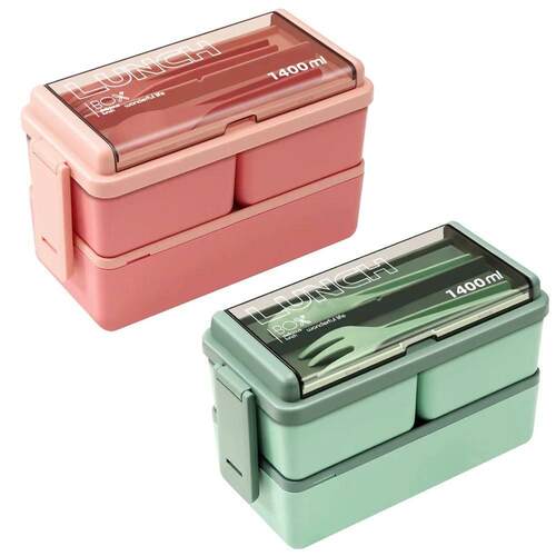 Double Layer Portable Lunch Box For Kids With Fork and Spoon