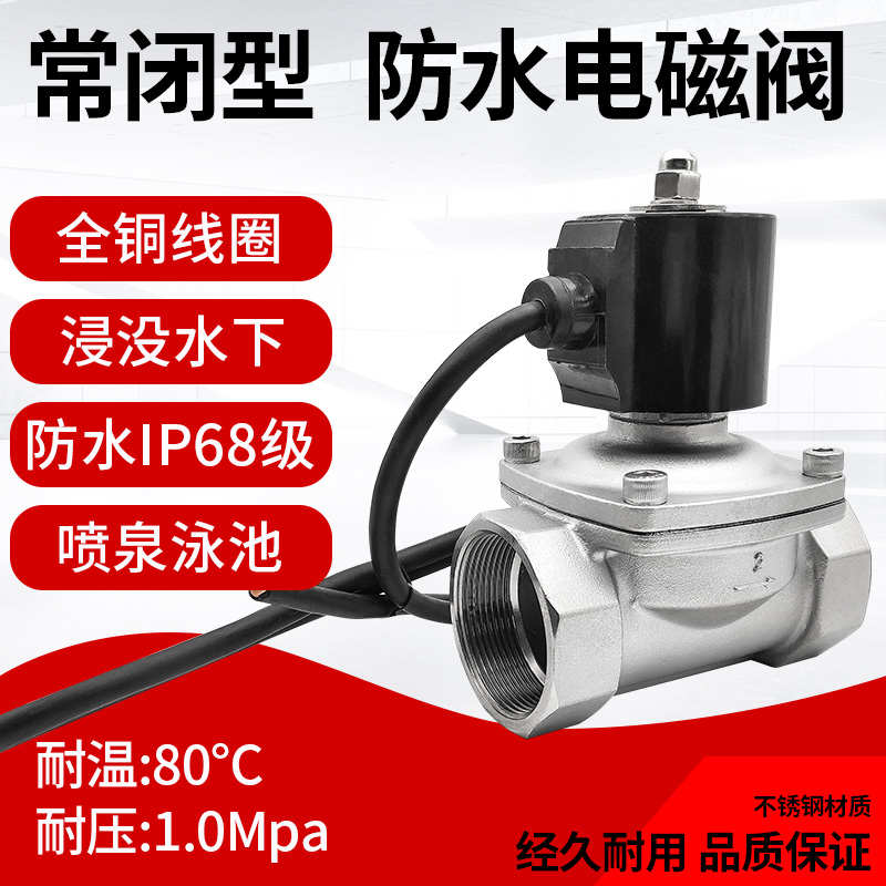水下IP68级防水防雾电磁控制水阀 水底喷泉开关不锈钢220V24V常闭