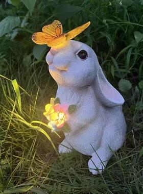 日本进口户外防水兔子造型灯创意雕塑树脂摆件灯庭院景观太阳能花