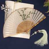 刺绣古风折扇扇女定制玉竹扇子流苏汉服复古中国风真丝苏州竹扇