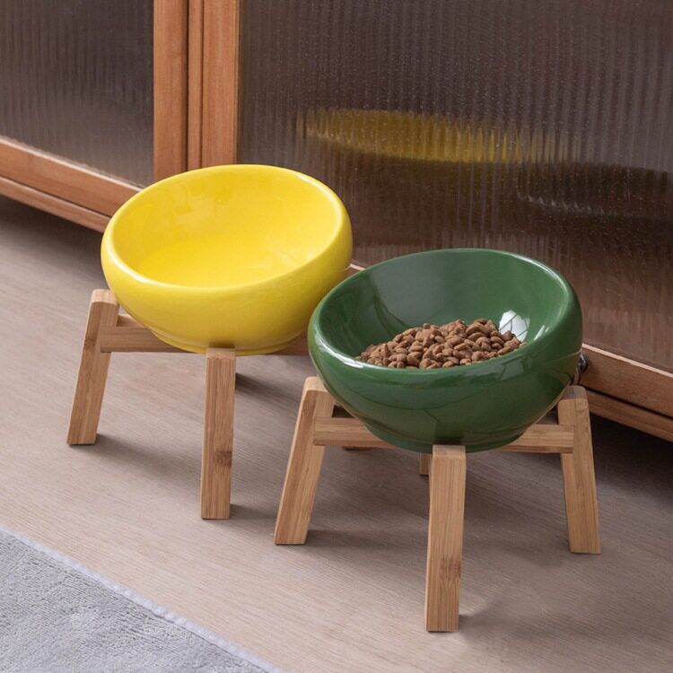 高脚陶瓷猫碗狗碗狗狗盆猫食盆猫咪粮碗保护颈椎斜口猫饮水碗良品