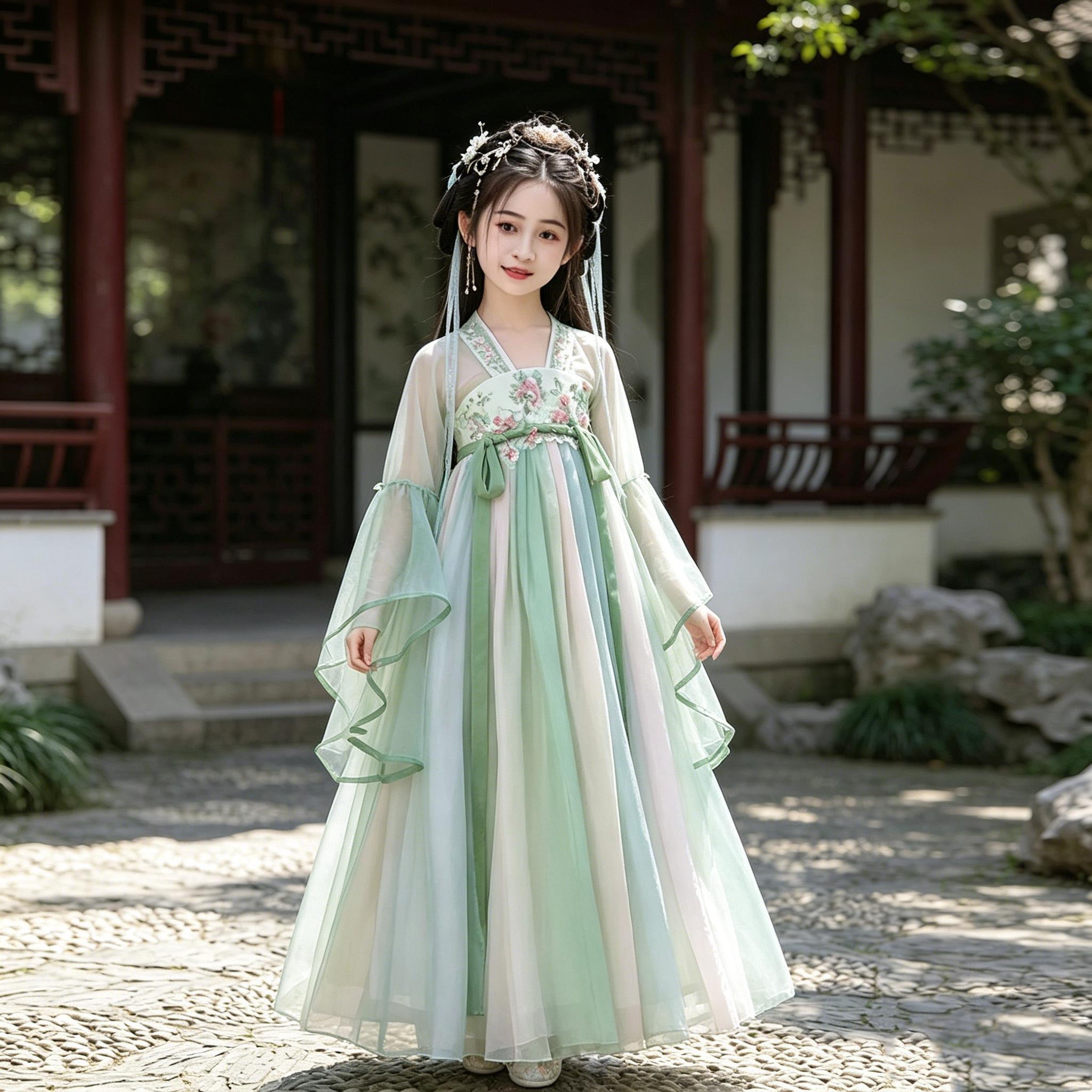 汉服女童夏季古风襦裙超仙气女大童中国风儿童古装唐装公主连衣裙