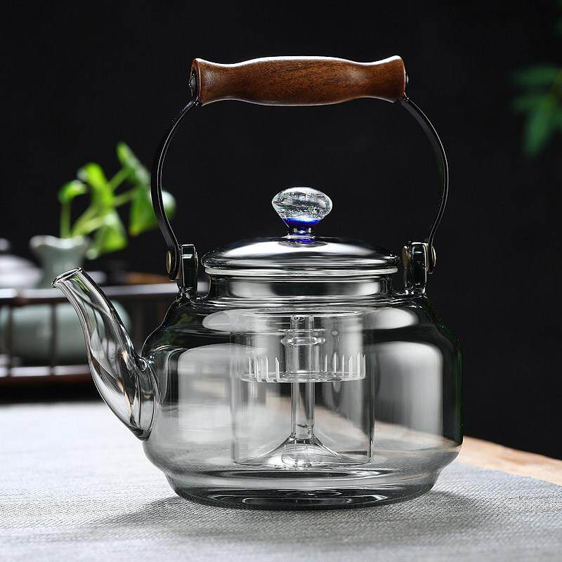 围炉煮茶壶透黑提梁壶玻璃黑晶炉煮茶器炭火炉烧水蒸煮一体泡茶壶