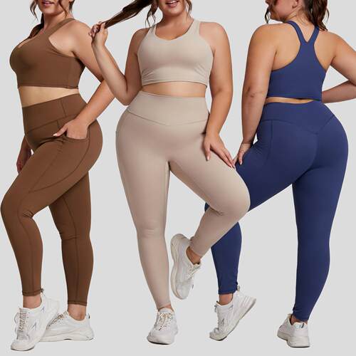 Plus size women's sportswear, brushed high waist yoga