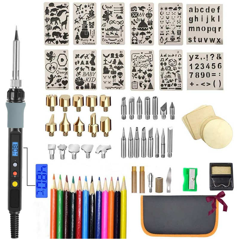 /烙铁/ 烙画压花lcd烧制电烙铁75pcs雕刻 套件套件 焊接木材数显