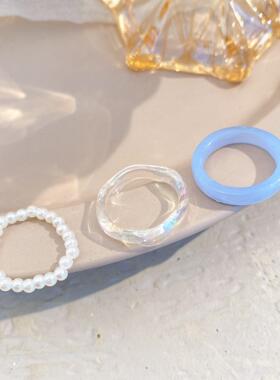 简约树脂戒指珍珠素圈女 simple resin rings acrylic pearl ring