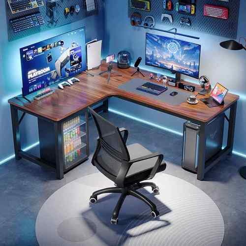 转角电脑拐竞双人台ZOL式家用角式书桌书电架桌组合卧室L型办公桌