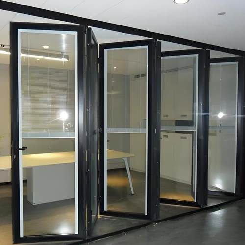 深圳东莞广州电动折叠玻璃门铝合金边框活动隔断门隐形门全景门