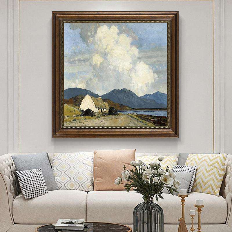 欧式客厅玄关装饰画仿油画复古山水风景壁画餐厅走廊过道美式挂画