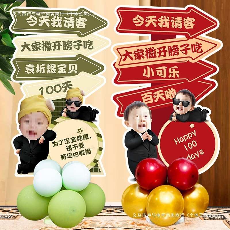 宝宝周岁迎宾牌布置男孩生日板装饰百天大头卡通百日宴吃好喝好