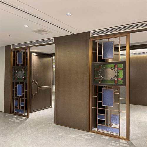 不锈钢艺术花色玻璃屏风亚克力隔断酒店餐厅新中式售楼部金属定制