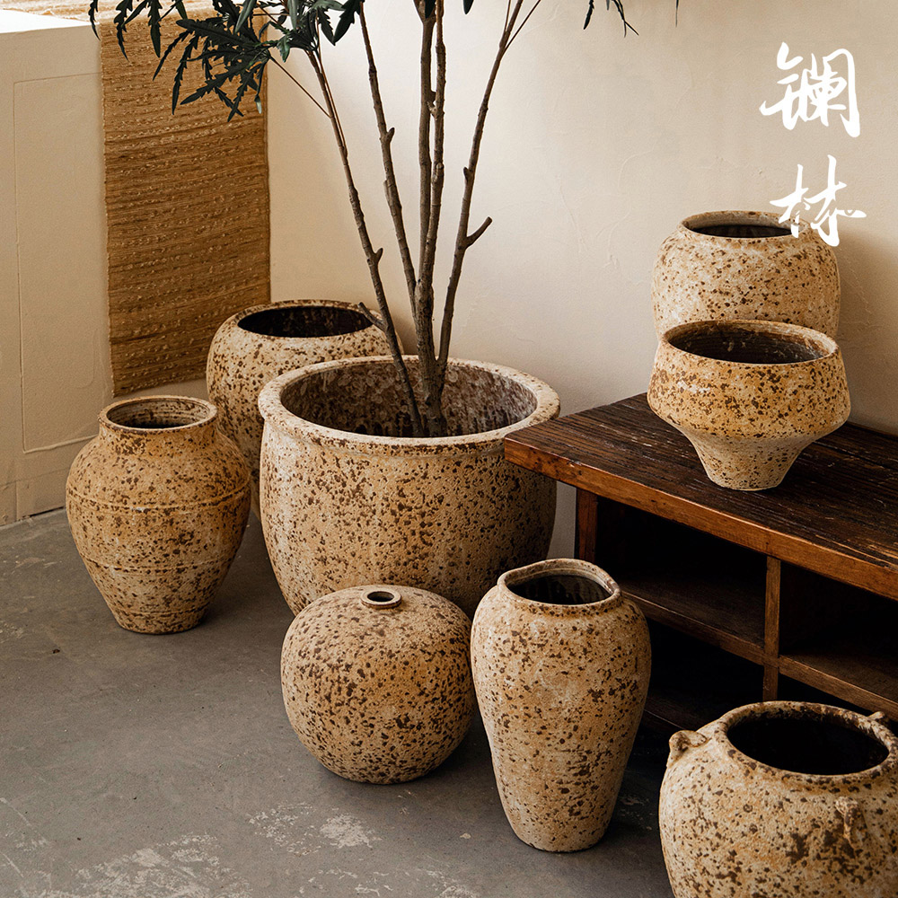 手工粗陶花盆做旧仿古陶罐花瓶纯手工景德镇禅意茶室别墅酒店可定
