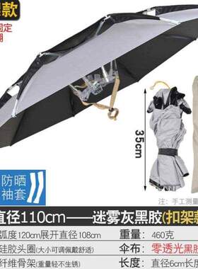头戴垂钓伞钓鱼伞帽新款双层黑胶伞大号防晒遮阳折叠伞弘智