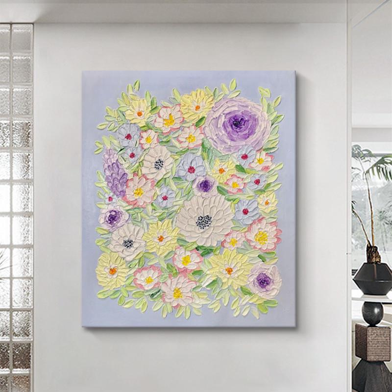 现代简约装饰画玄关手绘油画立体花卉肌理画客厅餐厅抽象丙烯挂画图片