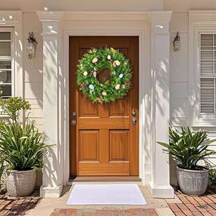 汇兆复活节花环50cm春季 饰 蝴蝶彩蛋桉树叶尤加利花环复活节彩蛋装