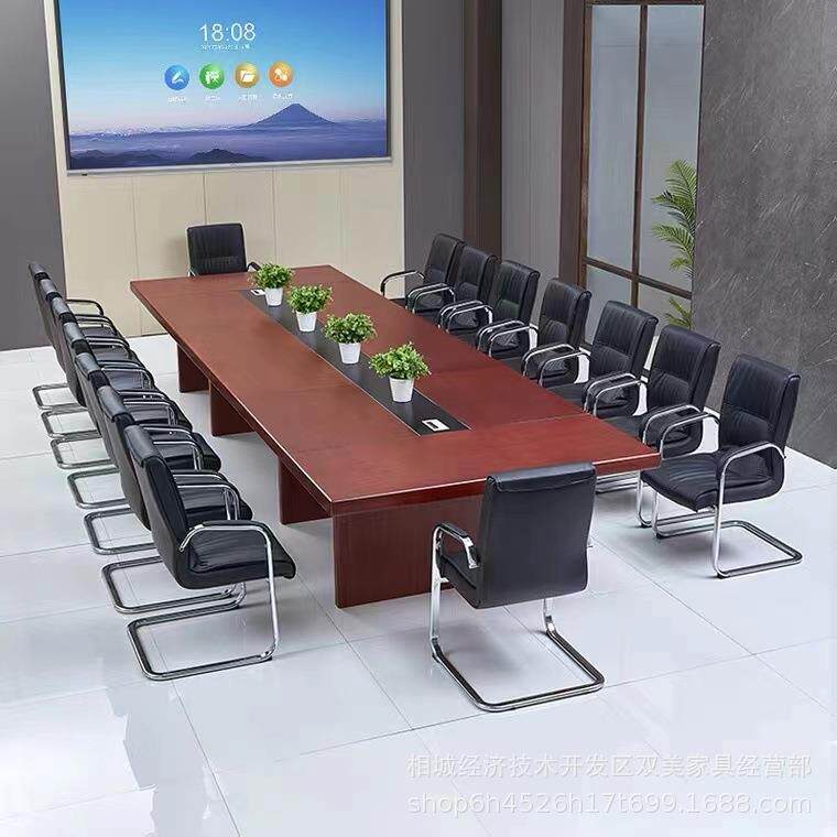新款直销办公家具会议桌长桌大型实木皮烤漆桌椅组合长方形接待培