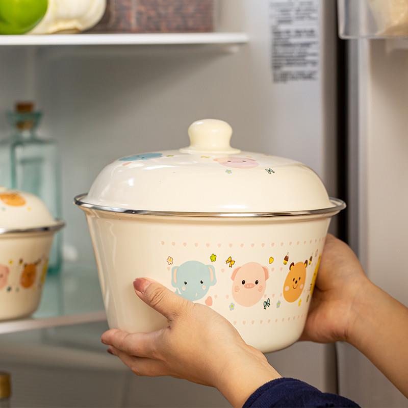 老式搪瓷饭缸猪油罐带盖老式饭缸厨房陶瓷碗汤碗可微波炉加热饭碗