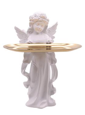 欧式祈祷天使女神摆件托盘雕塑艺术家居客厅装饰品办公室装饰摆设