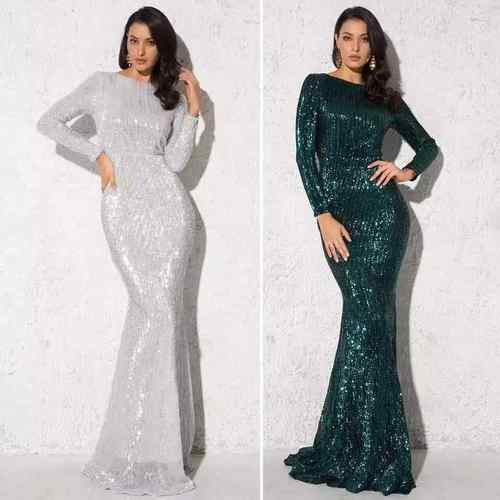 romagic neck sequin formal evening gown dresses women party