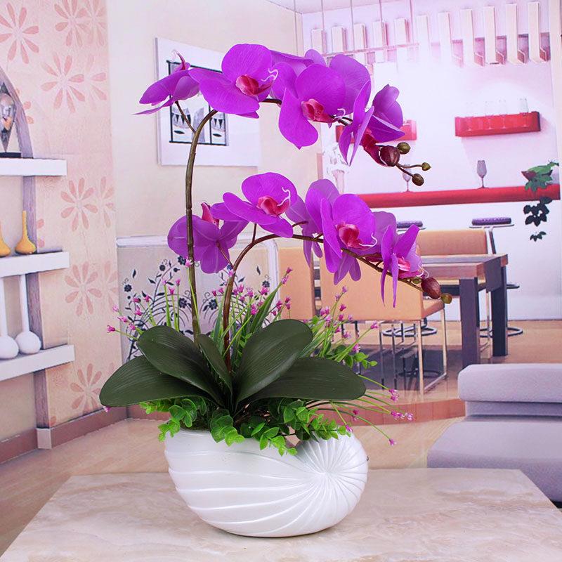 pu手感彷真花蝴蝶兰套装客厅假花摆件花艺装饰品盆栽摆设绢花过胶
