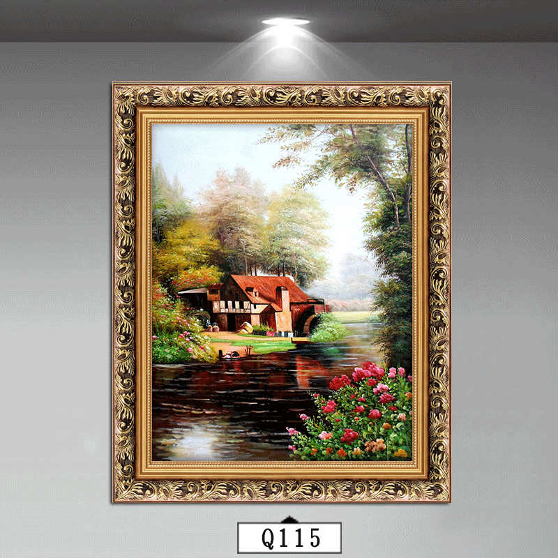 美式挂画欧式壁画欧简风景框画山水油画三联田园大气装饰画客厅有