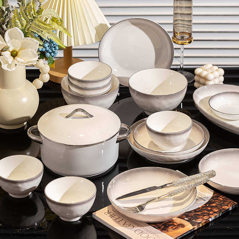家用陶瓷碗碟套装灰色高级感饭碗盘子餐具组合简约轻奢碗盘碗具,餐饮具,碗,淘宝优惠券,粉丝福利购,淘宝优惠卷