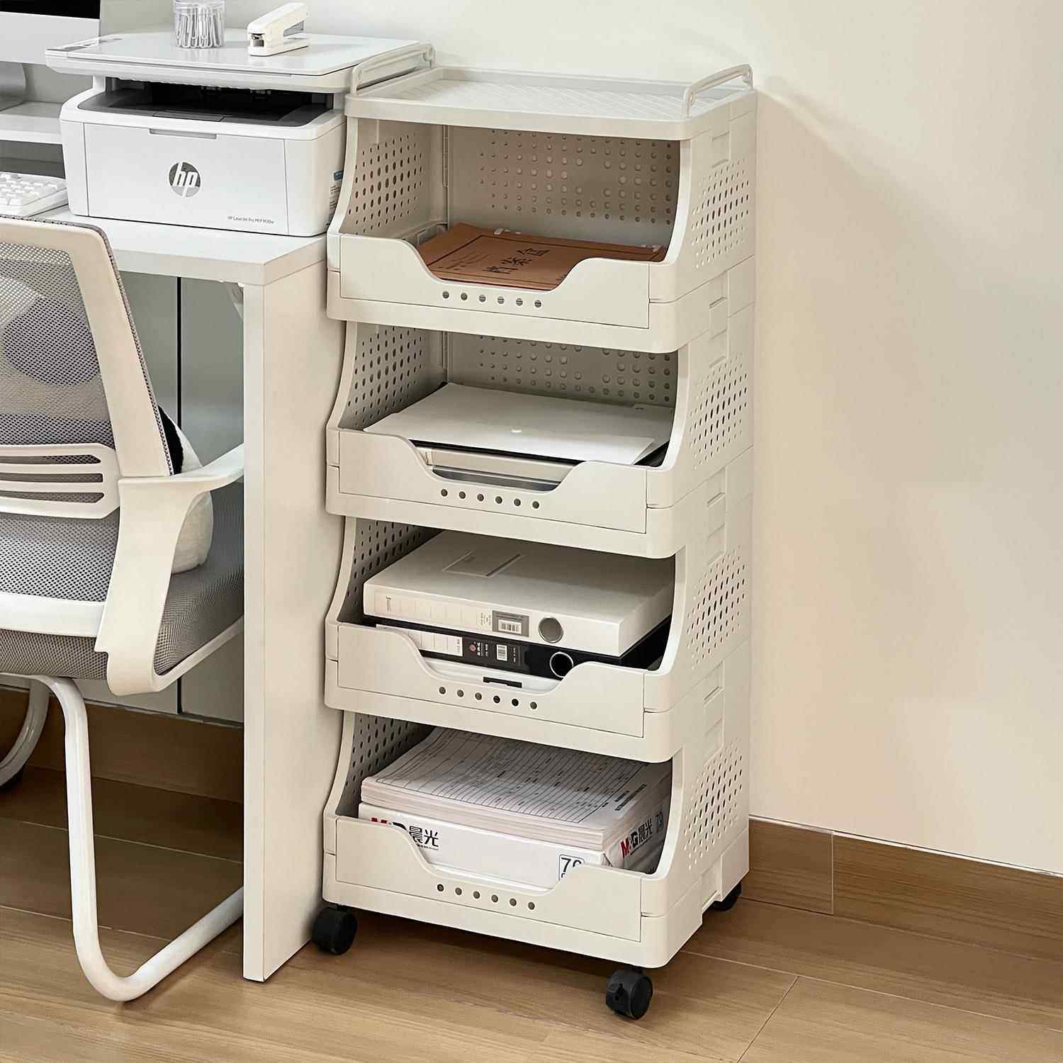 办公室打印机置物架F5M875HS落小架推车文件收纳桌多层可下移地动