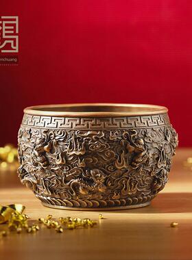 铜皮绣聚宝盆招财，米芾缸，铜工艺品摆件，家居装饰，办公礼品