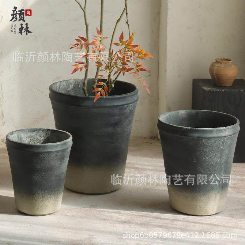 复古水泥花盆家用高款花盆龙血树千年木植物盆酒店咖啡馆装饰花器