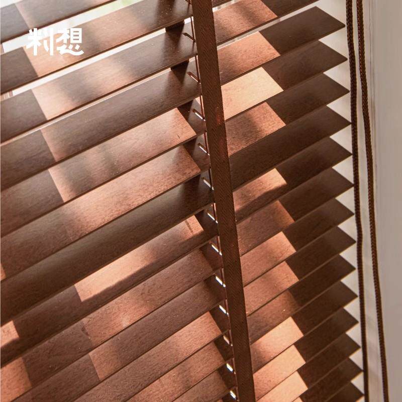 中古风实木百叶窗客餐厅中式复古遮光阳台卷帘椴木质窗帘书房帘