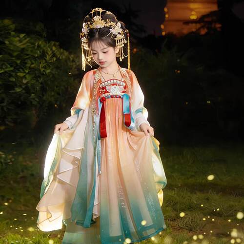 汉服女童2026年春季新款复古大袖衫超仙气唐装连衣裙小女孩中国风