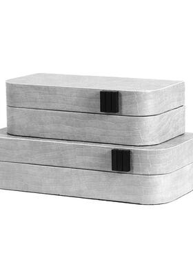 新款收纳盒摆件样板间售楼处卧室客厅家居装饰皮革金属储物盒子