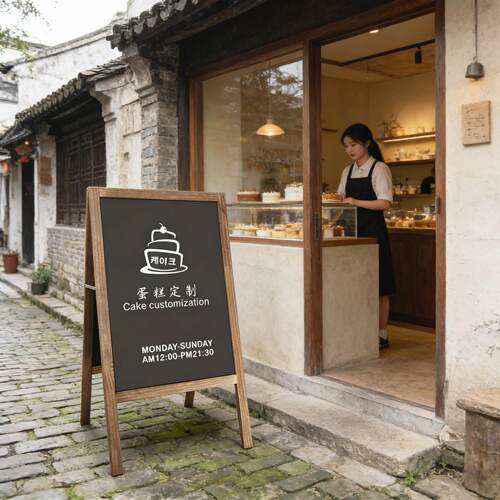 双面手写木制黑板广告牌 户外95cm高旧木色立式展示架 适用店铺门