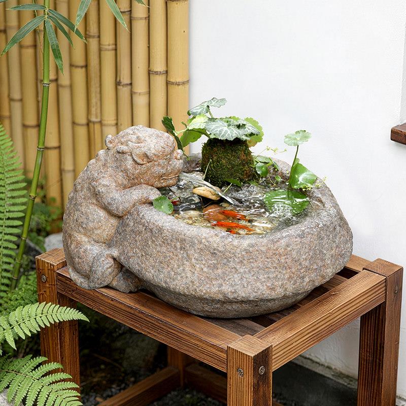 貔貅流水摆件生财循环水中式桌面喷泉造景鱼池景客厅流水装饰摆件