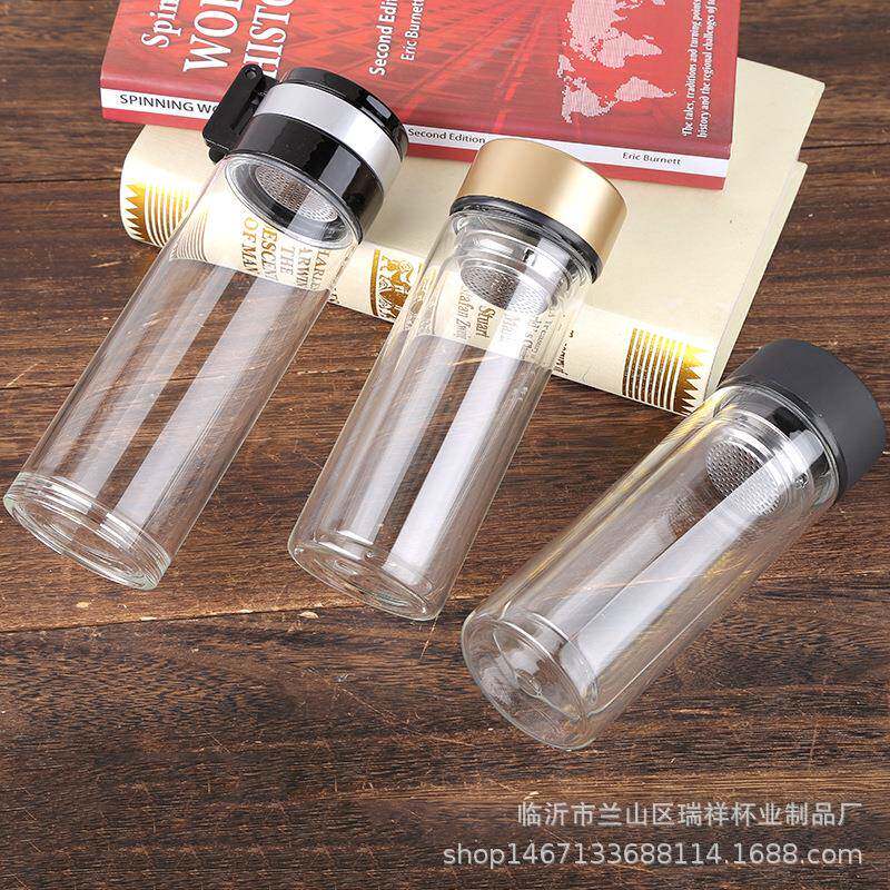 厂家直销双层玻璃杯彩钢盖真空玻璃杯单层大提环玻璃杯 可印字