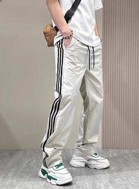 it neith BIAS春夏大码条纹速干休闲裤子男百搭宽松直筒运动卫裤