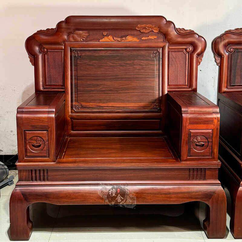 东阳红木家具巴西黑酸枝木荷花沙发中式客厅阔叶黄檀实木沙发组合