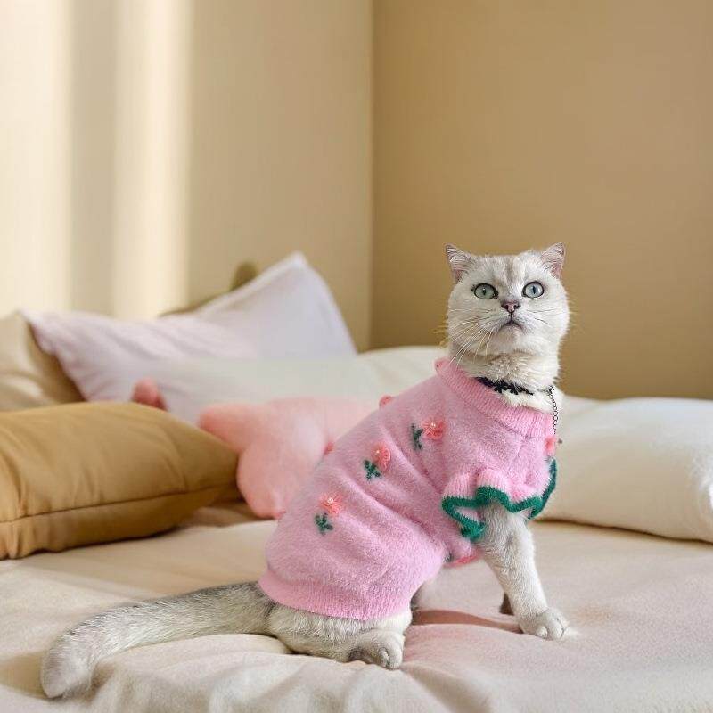 新款宠物毛衣背心貂绒加厚保暖可爱花朵款狗狗猫咪雪耐瑞法斗德文