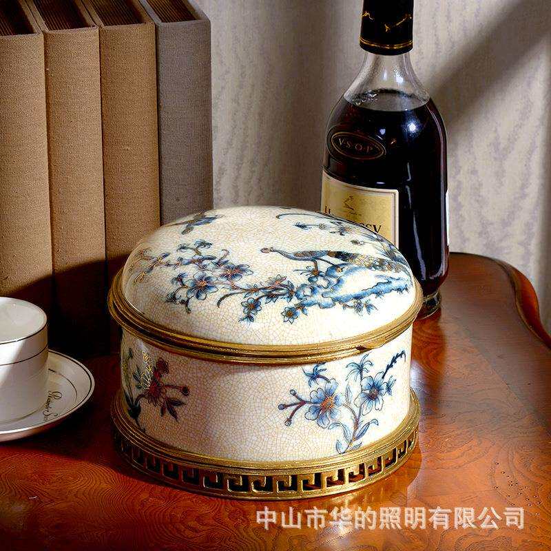 欧式陶瓷镶铜小四方盒装饰盒古典客厅收纳盒摆设桌面小饰品盒