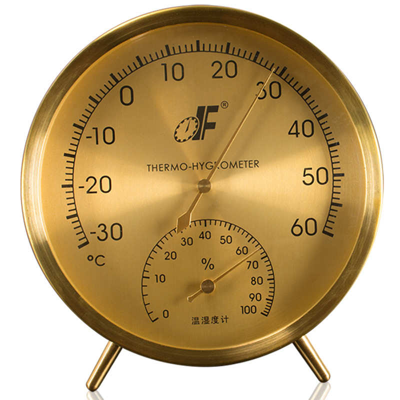 德福TH128精铜精钢金属温度计家用室内外温湿度计礼品