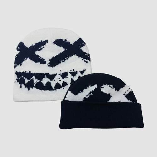 Unisex Knitted Fabric Beanie - Bone Graphic Black & White