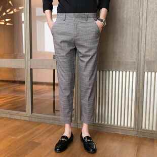 男休闲裤西裤格子裤秋士商务修身小脚九分裤西装裤子秋季0202k