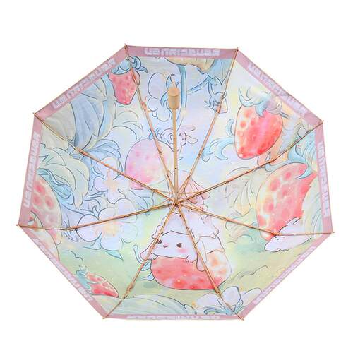 彩胶数码印花遮阳折叠太阳伞8骨防晒复古木柄晴雨伞折叠伞可折叠