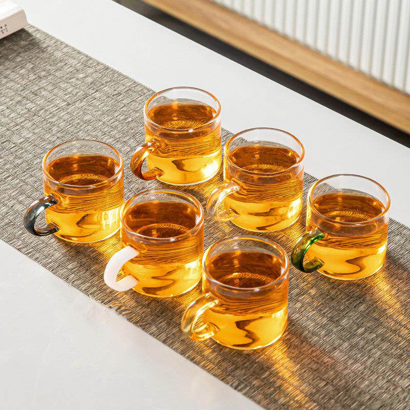 日本进口MUJIΕ加厚耐热透明玻璃品茗杯小茶杯带把杯功夫茶具套装