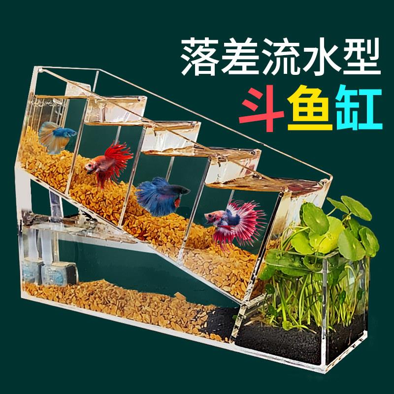 创意斗鱼鱼缸压克力桌面小型多格隔离自循环过滤免换水生态流水缸