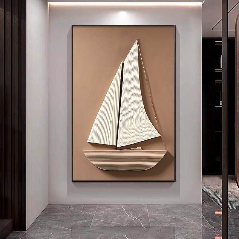 一帆风顺帆船挂画 画过道高级入户玄关装饰画 画轻奢极简沙发背景